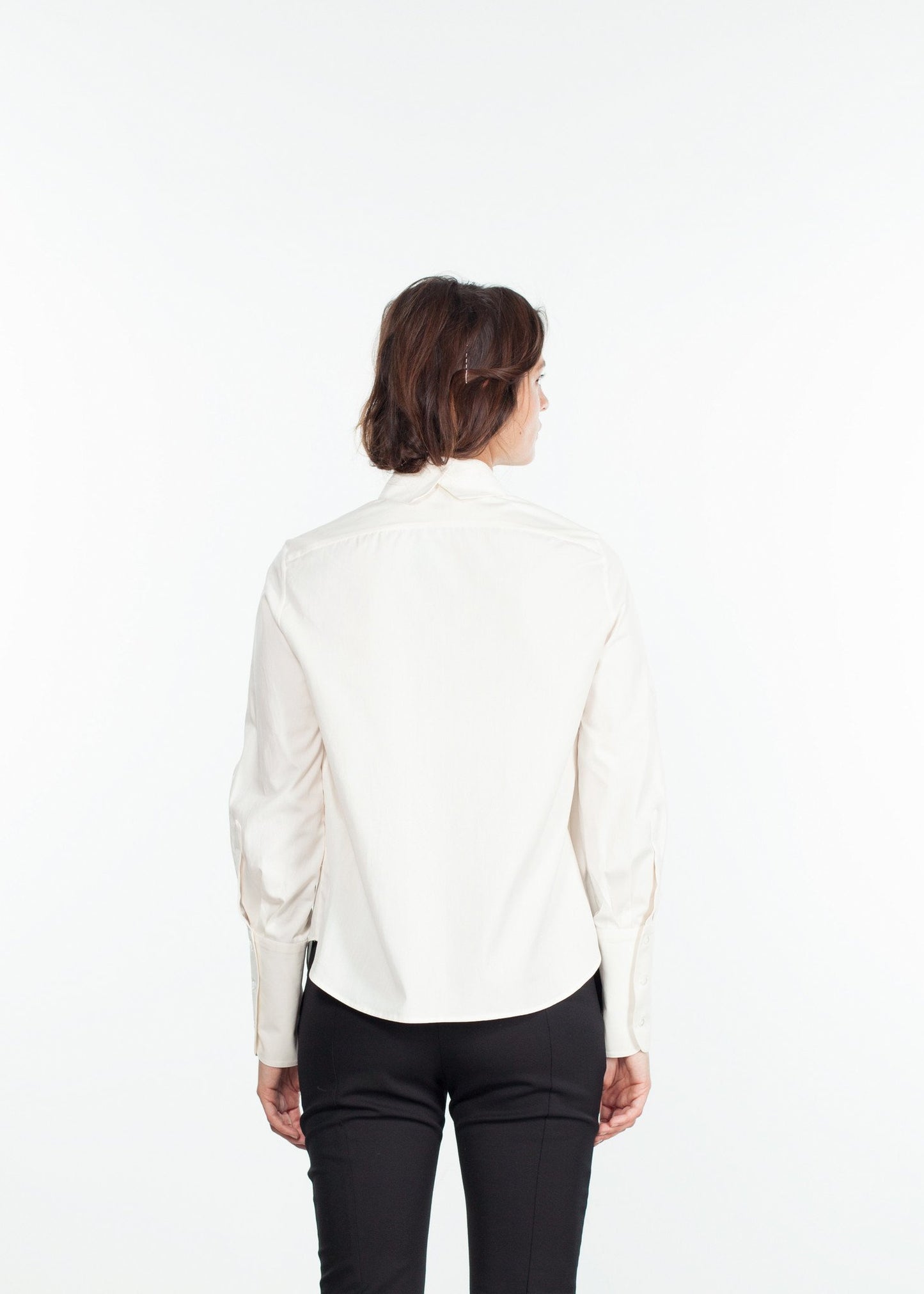 Trim Collar Poplin Blouse in Off White